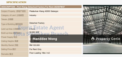 WTR/Pelabuhan Klang/Semi Detached/52,000 SQFT/120,000