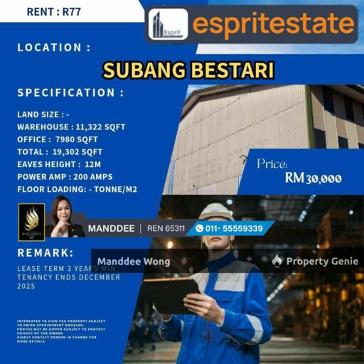 WTR/WAREHOUSE/FACTORY/11,322 SQFT/30K/SUBANG BESTARI/SHAH ALAM