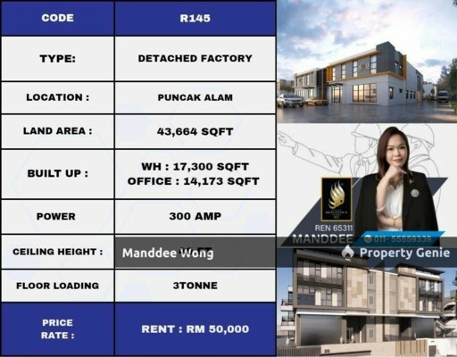 WTR/DETACHED FACTORY/17,300 SQFT/50K/PUNCAK ALAM/SELANGOR