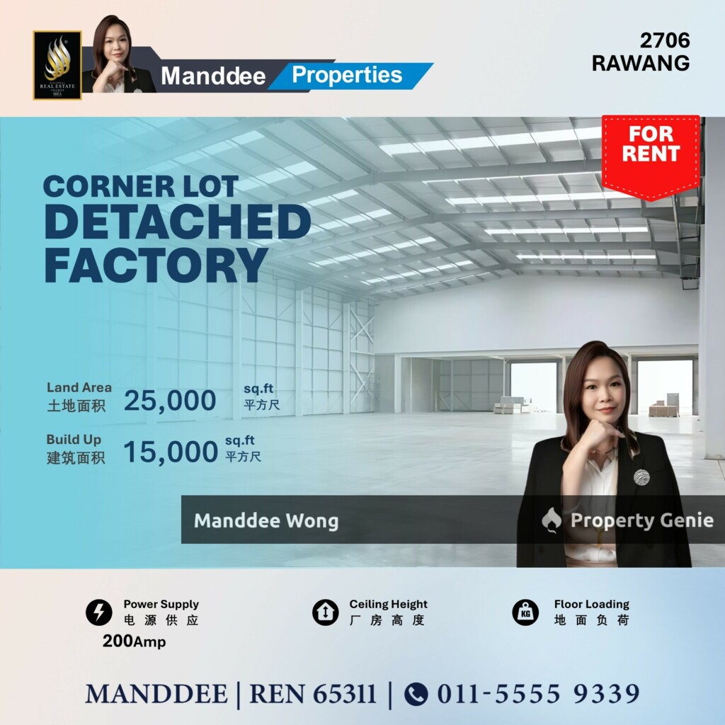 WTR/BRAND NEW DETACHED FACTORY/CORNER LOT/15K SQFT/26K/RAWANG/SELANGOR