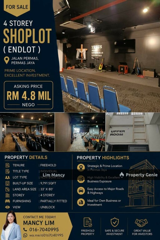 The Boulevard Permas Jaya Four Storey Shoplot with Private Lift