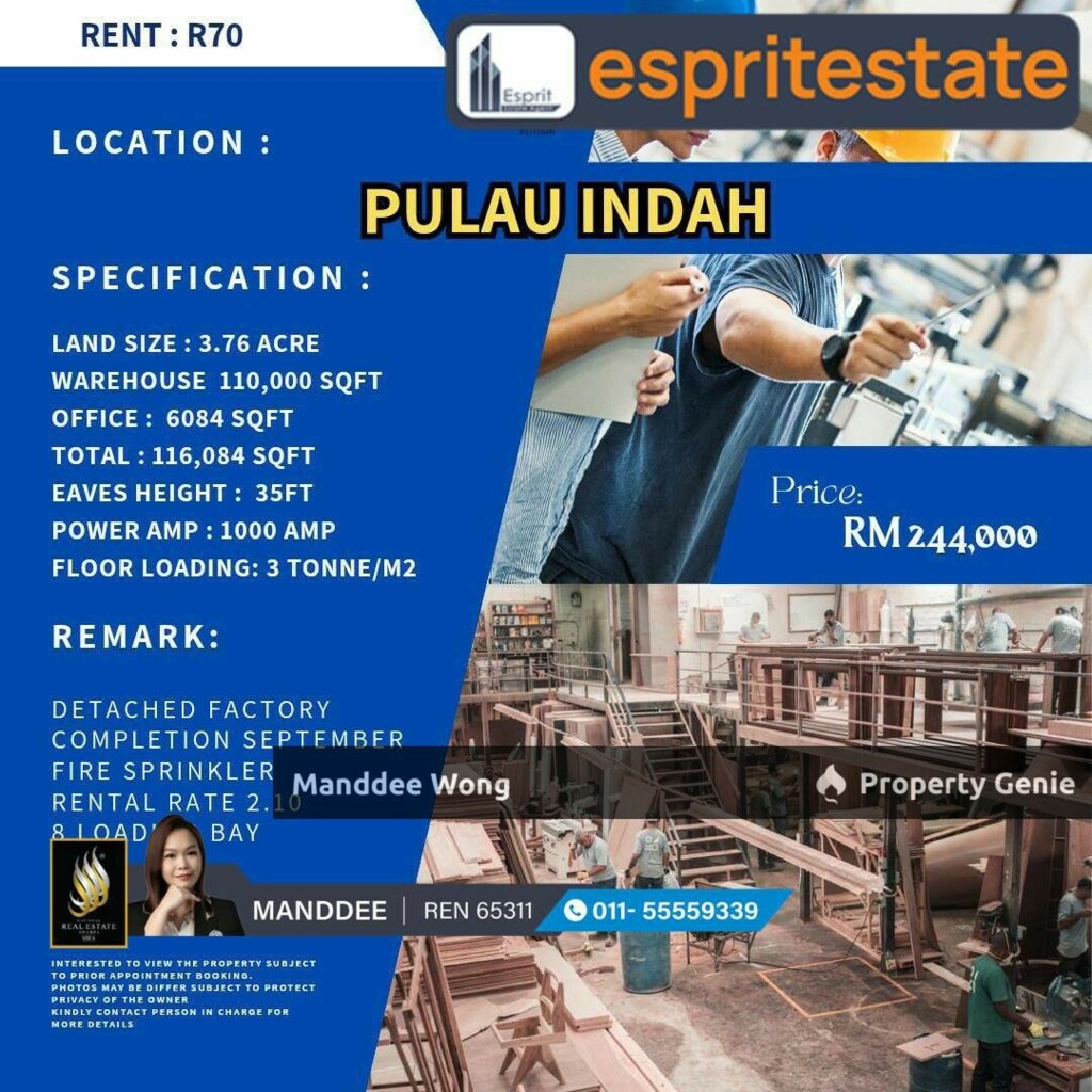 WTR/WAREHOUSE/FACTORY/110K SQFT/244K/PULAU INDAH/KLANG