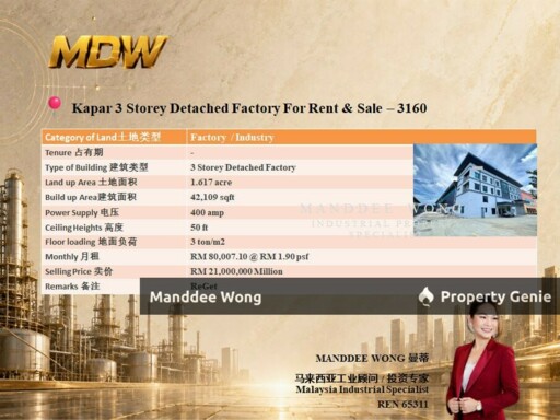 WTR/3 STOREY DETACHED FACTORY/42,109 SQFT/KAPAR/KLANG/SELANGOR