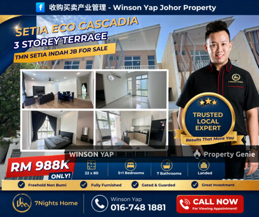 3 Storey Terrace House Setia Eco Cascadia JB Fully Furnished Clubhouse Facilities