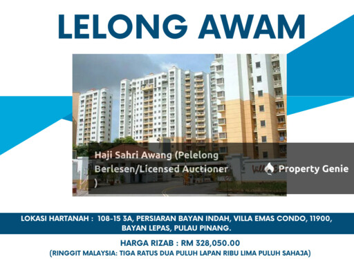 Three-bedroom apartment yang beralamat pos di 108-15- 3A, Persiaran Bayan Indah, Villa Emas Condo, 11900, Bayan Lepas, Pulau Pinang.
