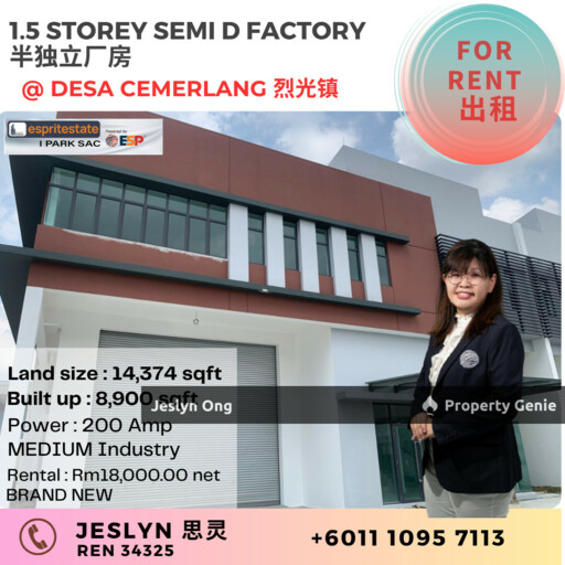 Brand New Semi-D Factory @ Desa Cemerlang (Co-Harves Industrial Park) for Rent