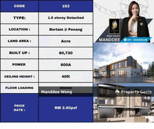 WTR/DETACHED FACTORY/80,720 SQFT/227K/BERTAM/PENANG