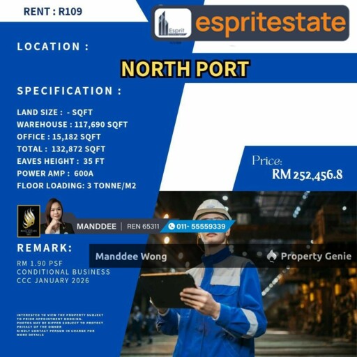 WTR/FACTORY/WAREHOUSE/1`7,690 SQFT/252,500/NORTH PORT/KLANG