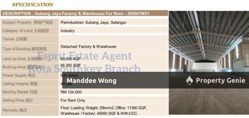 WTR/Perindustrian Subang Jaya/Detached/56,300 SQFT/124,000