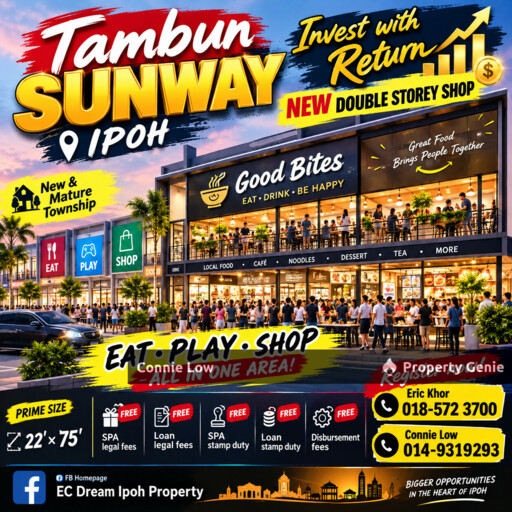 Return 5.5% Tambun Ipoh New Township New Double Storey Shop
