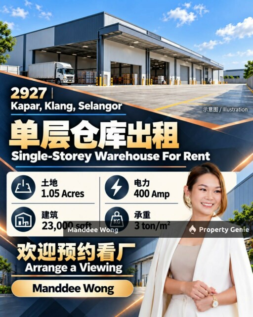 WTR/SINGLE STOREY WAREHOUSE/23,000 SQFT/KAPAR/KLANG
