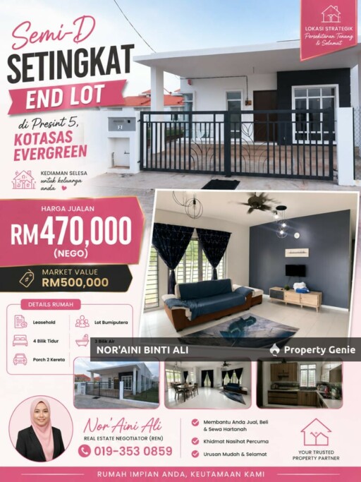 Semi-D Setingkat End Lot di Presint 5, Kotasas Evergreen  💰 Harga jualan:RM470,000 (Nego)