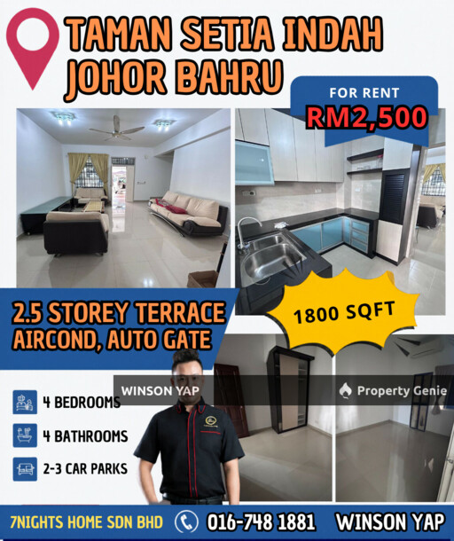 2.5 Storey Terrace House Setia Indah JB Have Air-Cond &  Auto Gate