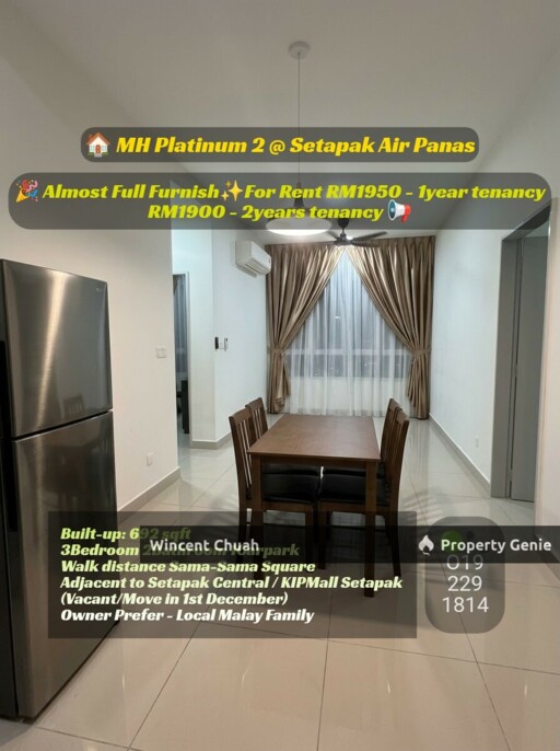 Residensi MH Platinum 2 Setapak For Rent | 3 Bed 2 Bath Fully Furnished