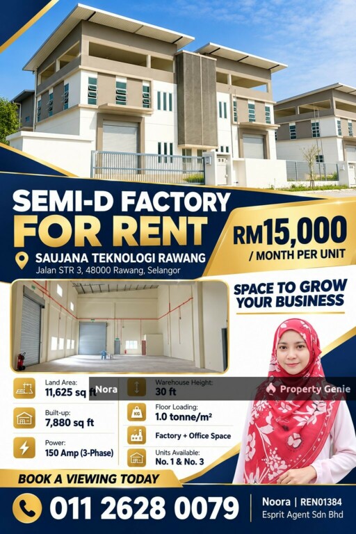 Semi-D Factory for Rent in Saujana Rawang, 7880 Sqft Space