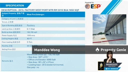 WTR/FACTORY/165,785 SQFT/WEST PORT/KLANG/SELANGOR