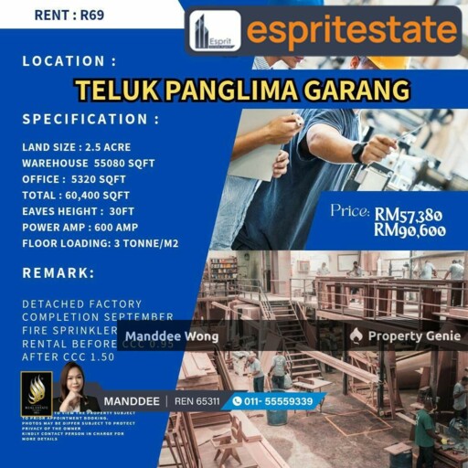WTR/WAREHOUISE/FACTORY/55,080 SQFT/90,600/TELUK PANGLIMA GARANG
