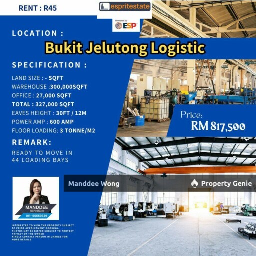 WTR/LOGISTIC WAREHOUSE/327,000 SQFT/817,500/BUKIT JELUTONG/SHAH ALAM