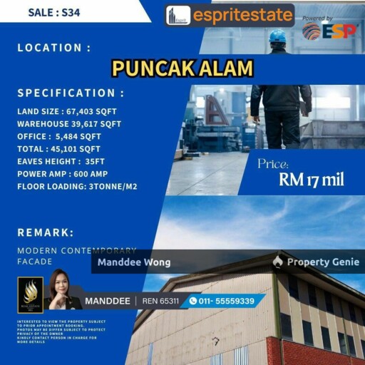 WTS/WAREHOUSE/FACTORY/39,617 SQFT/17 MIL/PUNCAK ALAM