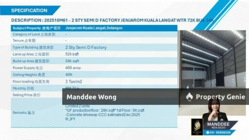 WTR/2 STOREY SEMI-D/34K SQFT/72K/JENJAROM/KUALA LANGAT