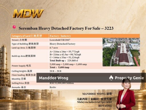 WTS/HEAVY DETACHED FACTORY/229,868 SQFT/SEREMBAN/NEGERI SEMBILAN