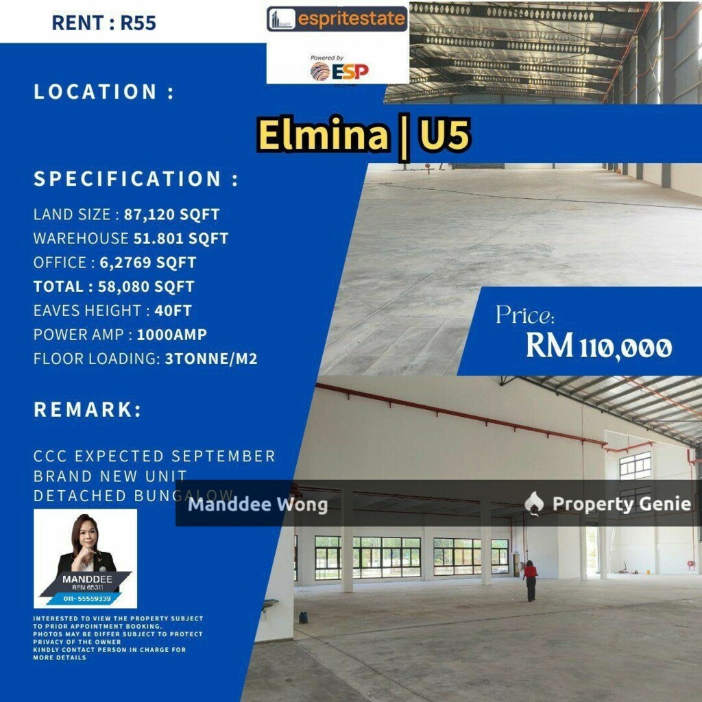 WTR/Brand New Unit/DETACHED BUNGALOW/58,080 SQFT/110K/ELMINA,U5/SUNGAI BULOH
