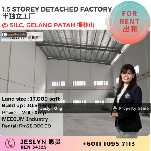 1.5 Storeys Semi-Detached Factory at SiLC Nusajaya, Gelang Patah for Rent