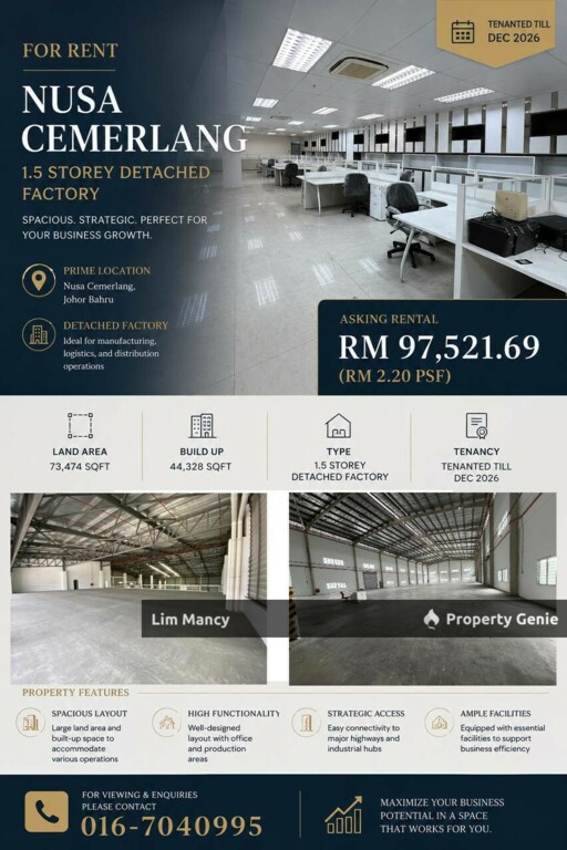 Gelang Patah Nusa Cemerlang Medium Industrial Detached Factory For Rent