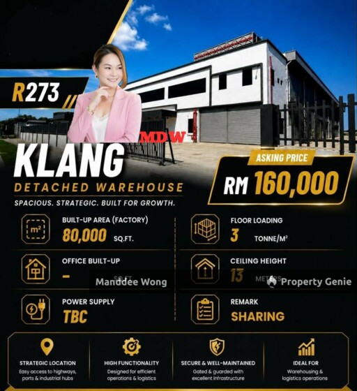 WTR/PREMIUM DETACHED WAREHOUSE/80,000 SQFT/KLANG/SELANGOR