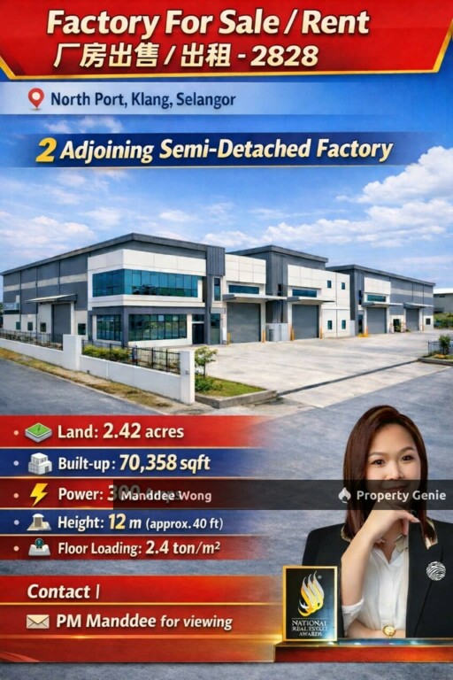 WTS/SEMI DETACHED FACTORY/70,358 SQFT/28.14MIL/NORTH PORT/KLANG