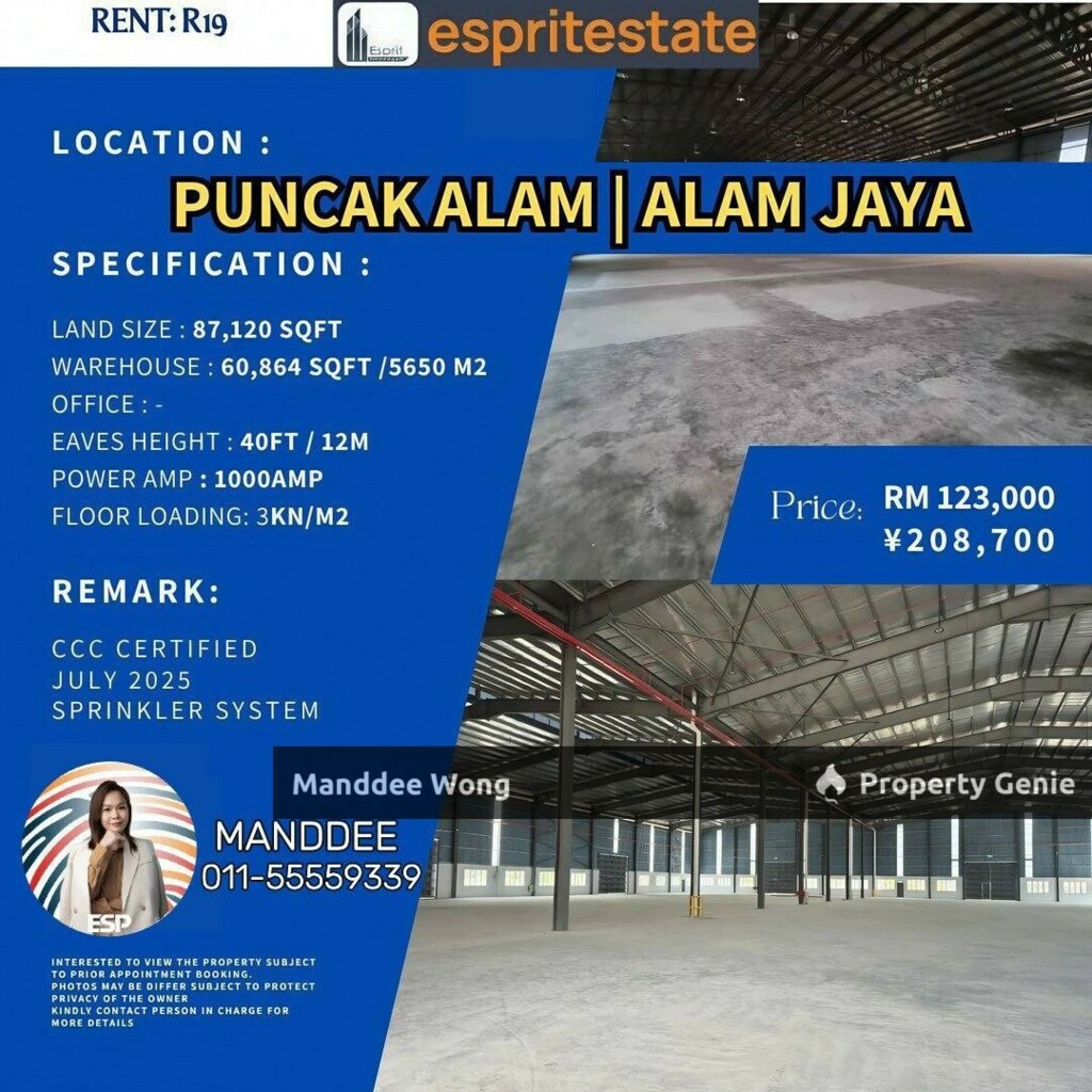 Warehouse Puncak Alam For Rent/87,120 sqf/RM123,000