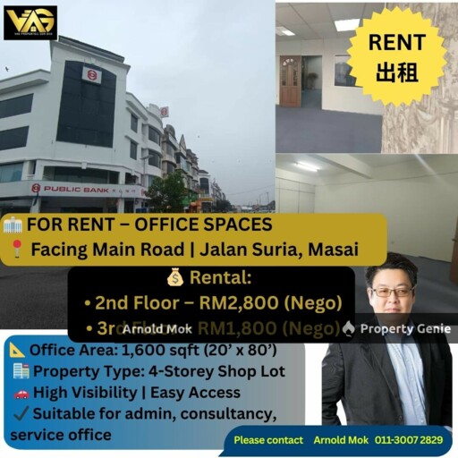 🏢 FOR RENT – OFFICE SPACES @ BANDAR BARU SERI ALAM 📍 Facing Main Road | Jalan Suria, Masai