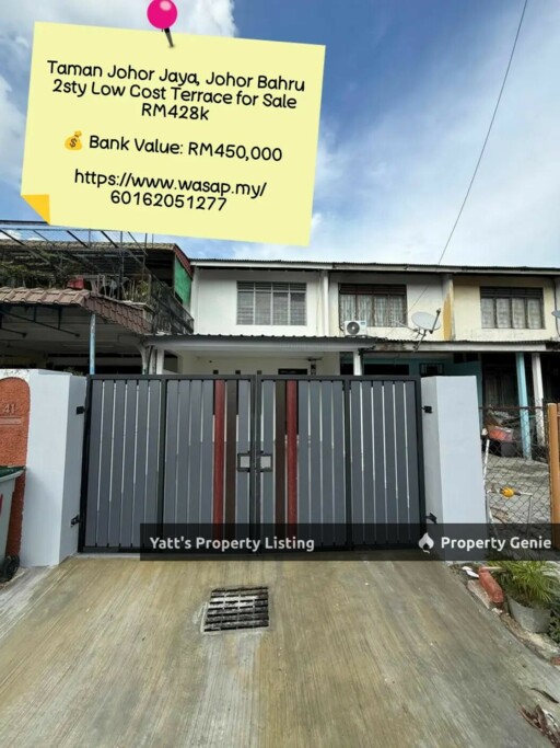 Taman Johor Jaya, Johor Bahru  2sty Low Cost Terrace for Sale RM428k  💰 Bank Value: RM450,000  https://www.wasap.my/60162051277