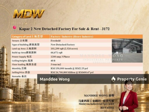 WTS/NEW DETACHED FACTORY/66,671 SQFT/KAPAR 2/KLANG/SELANGOR