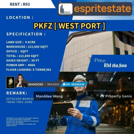 WTR/FACTORY/WAREHOUSE/113 SQFT/180,800/WEST PORT/KLANG