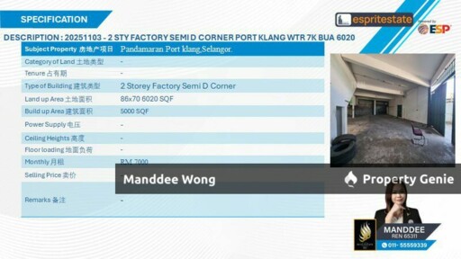 WTR/2 STOREY SEMI-D FACTORY/5K SQFT/7K/PANDAMARAN/KLANG