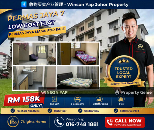 Rumah Pangsa Permas Jaya 7 Masai Low Cost Can Full Loan Garden View