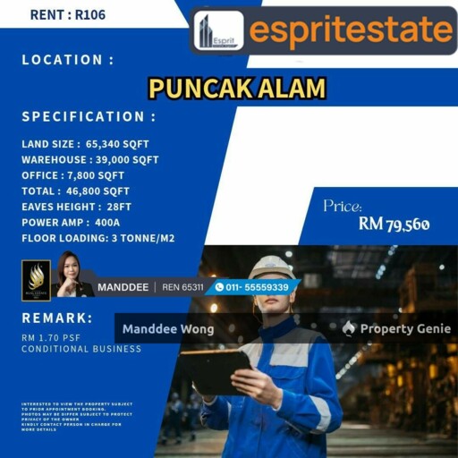 WTR/FACTORY/WAREHOUSE/39K SQFT/79,560/PUNCAK ALAM