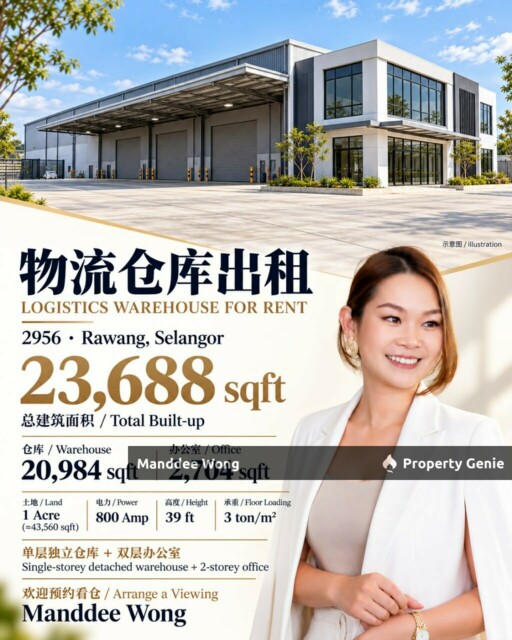 WTR/SINGLE STOREY DETACHED WAREHOUSE WITH 2 STOREY OFFICE/23,688 SQFT/RAWANG