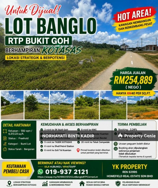 🔥🔥 HOT AREA | LOT BANGLO RTP BUKIT GOH BERHAMPIRAN KOTASAS, KUANTAN UNTUK DIJUAL 🔥🔥