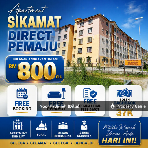 Free Booking Unit Direct Pemaju Apartment Seremban Putra Cashback 37K
