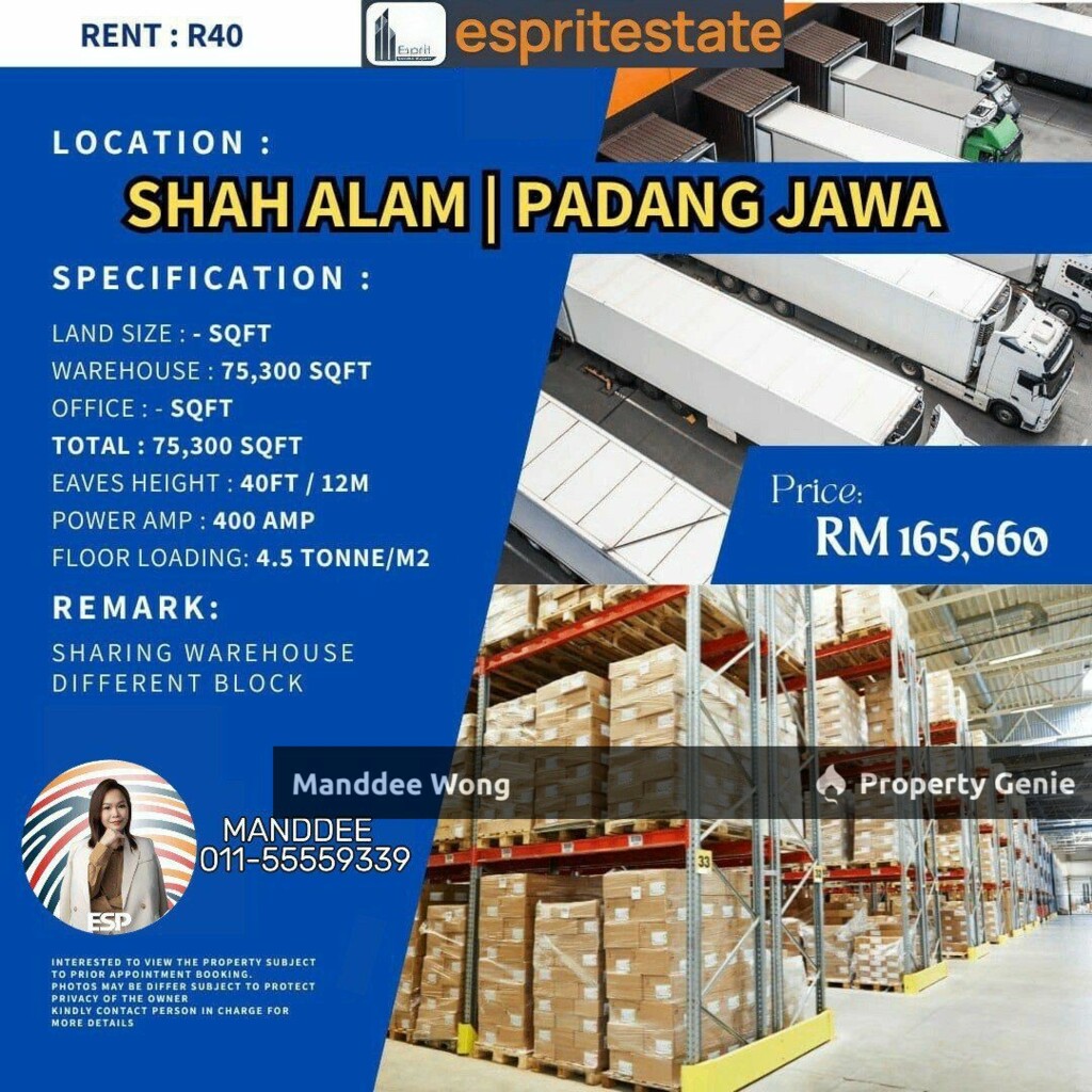 WTR/WAREHOUSE/LOGISTIC/75,300 SQFT/165,660/PADANG JAWA/SHAH ALAM