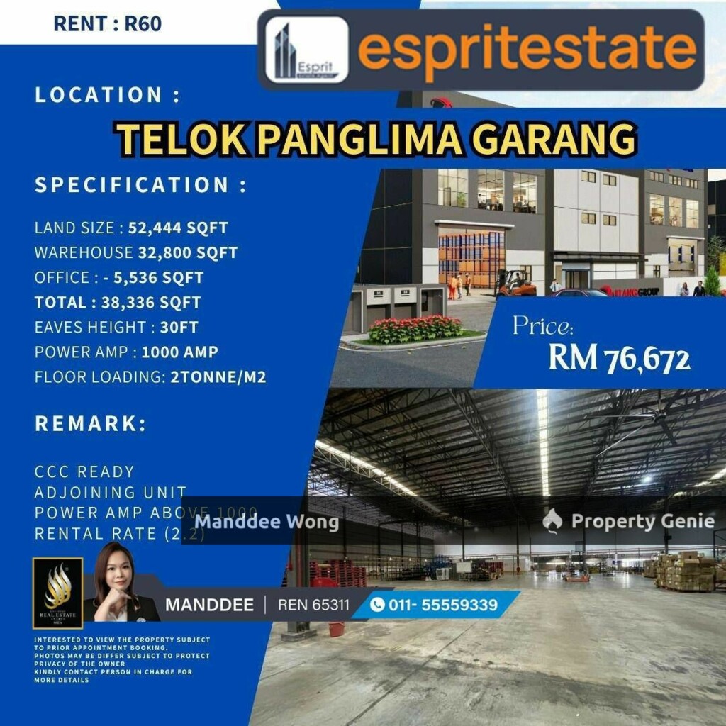 WTR/WAREHOUSE/FACTORY/32,800 SQFT/76,672/TELOK PANGLIMA GARANG/KLANG