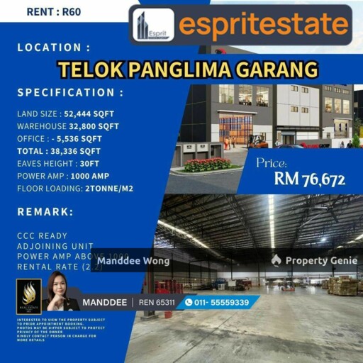 WTR/WAREHOUSE/FACTORY/32,800 SQFT/76,672/TELOK PANGLIMA GARANG/KLANG