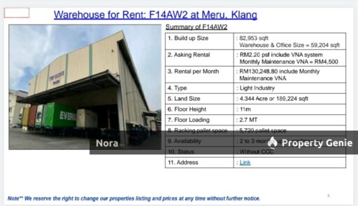 Warehouse for Rent at Border of Shah Alam & Meru