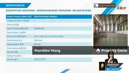 WTR/WAREHOUSE/20K SQFT/36K/BUKIT KEMUNING/SHAH ALAM