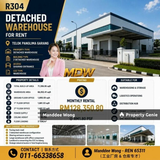 WTR/DETACHED WAREHOUSE/71,306 SQFT/TELOK PANGLIMA GARANG/SELANGOR