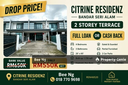 Citrine Residenz / Bandar Seri Alam / Double Storey Terrace / Full Loan