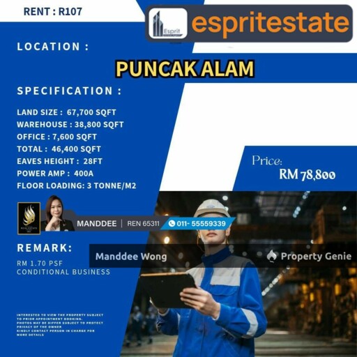 WTR/FACTORY/WAREHOUSE/38,800 SQFT/78,800/PUNCAK ALAM