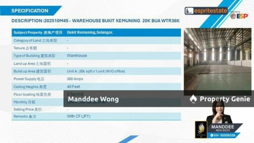 WTR/WAREHOUSE/20K SQFT/36K/BUKIT KEMUNING/SHAH ALAM